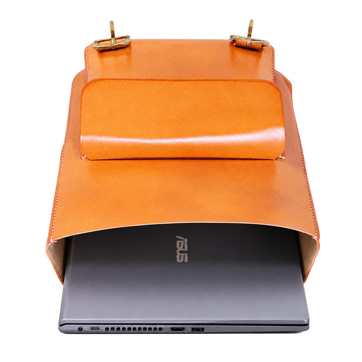 Handmade Leather Backpack-Brown-tan thumbnail 2