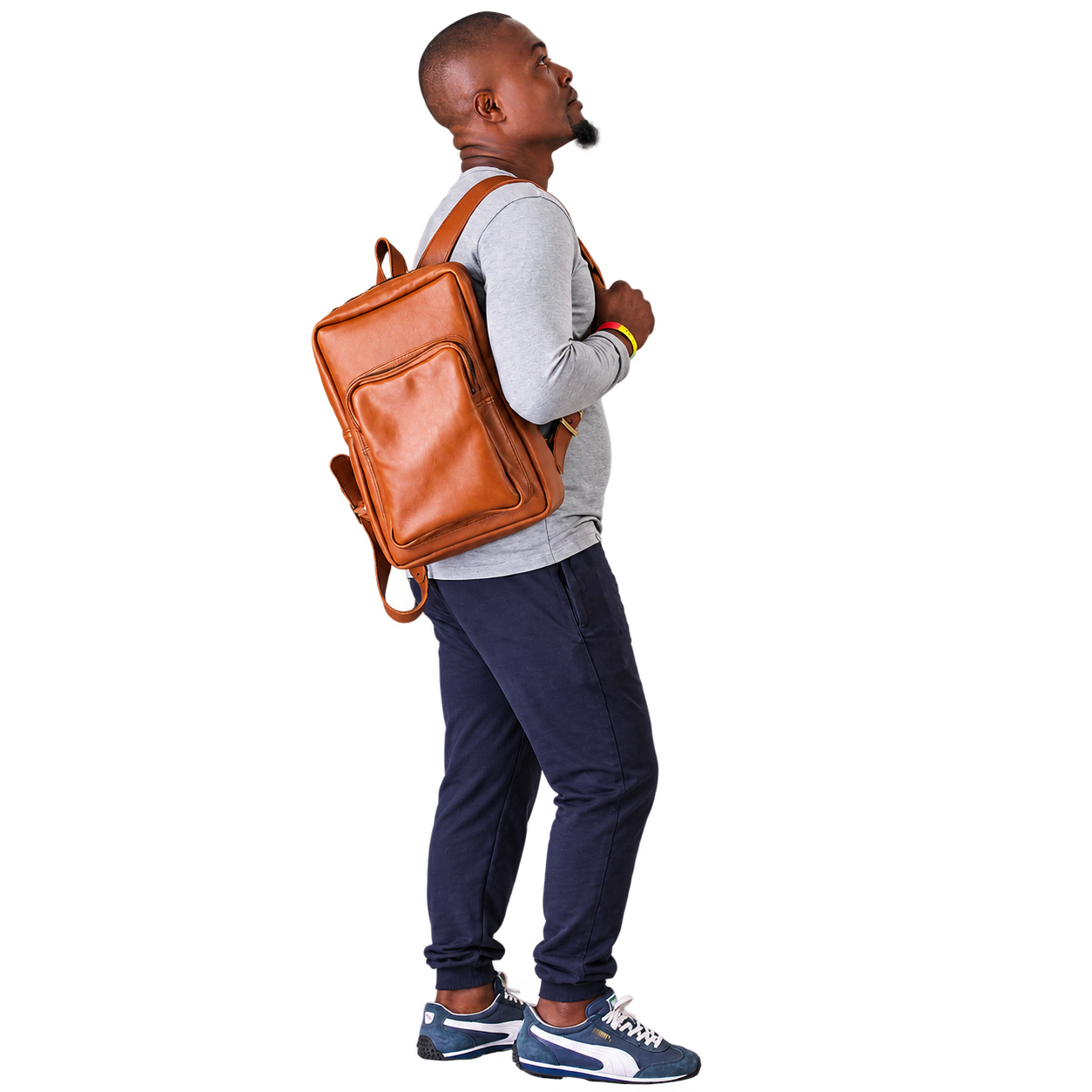 Handmade Leather Backpack-Brown-toffe thumbnail 3