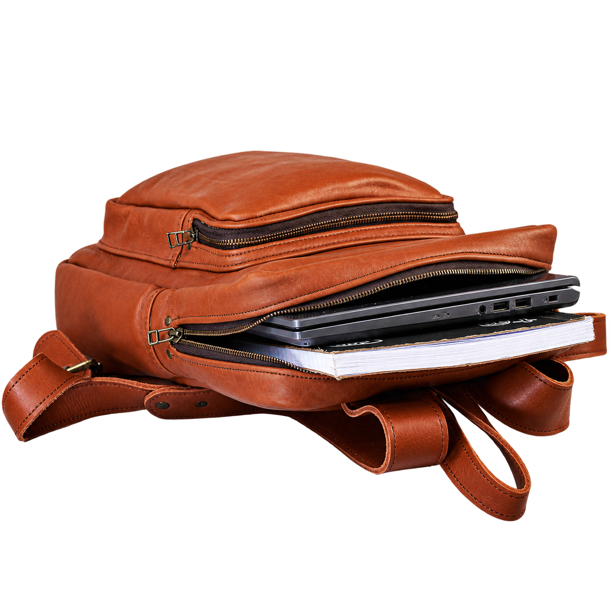 Handmade Leather Backpack-Brown-toffe thumbnail 2
