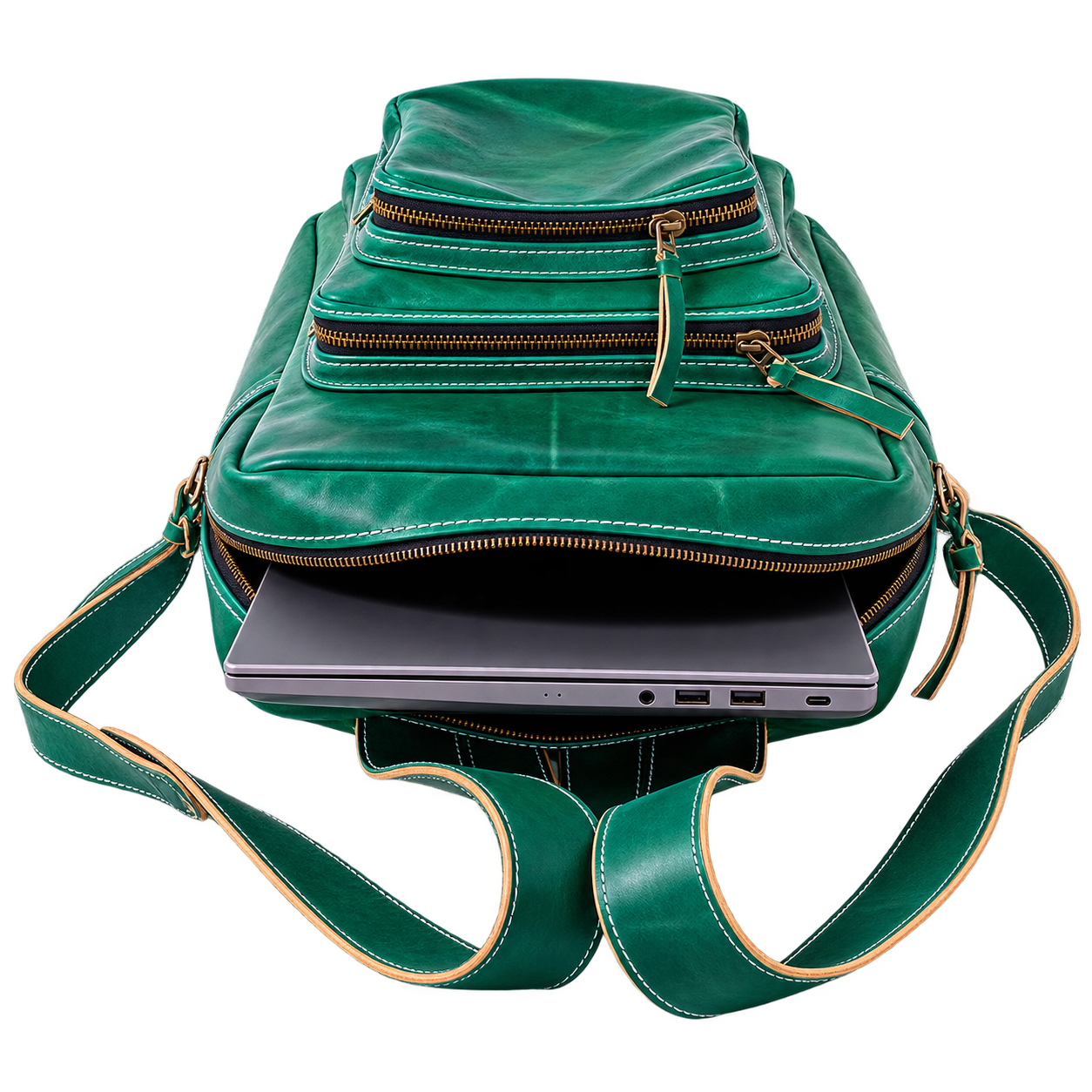 Green Leather Backpack thumbnail 2