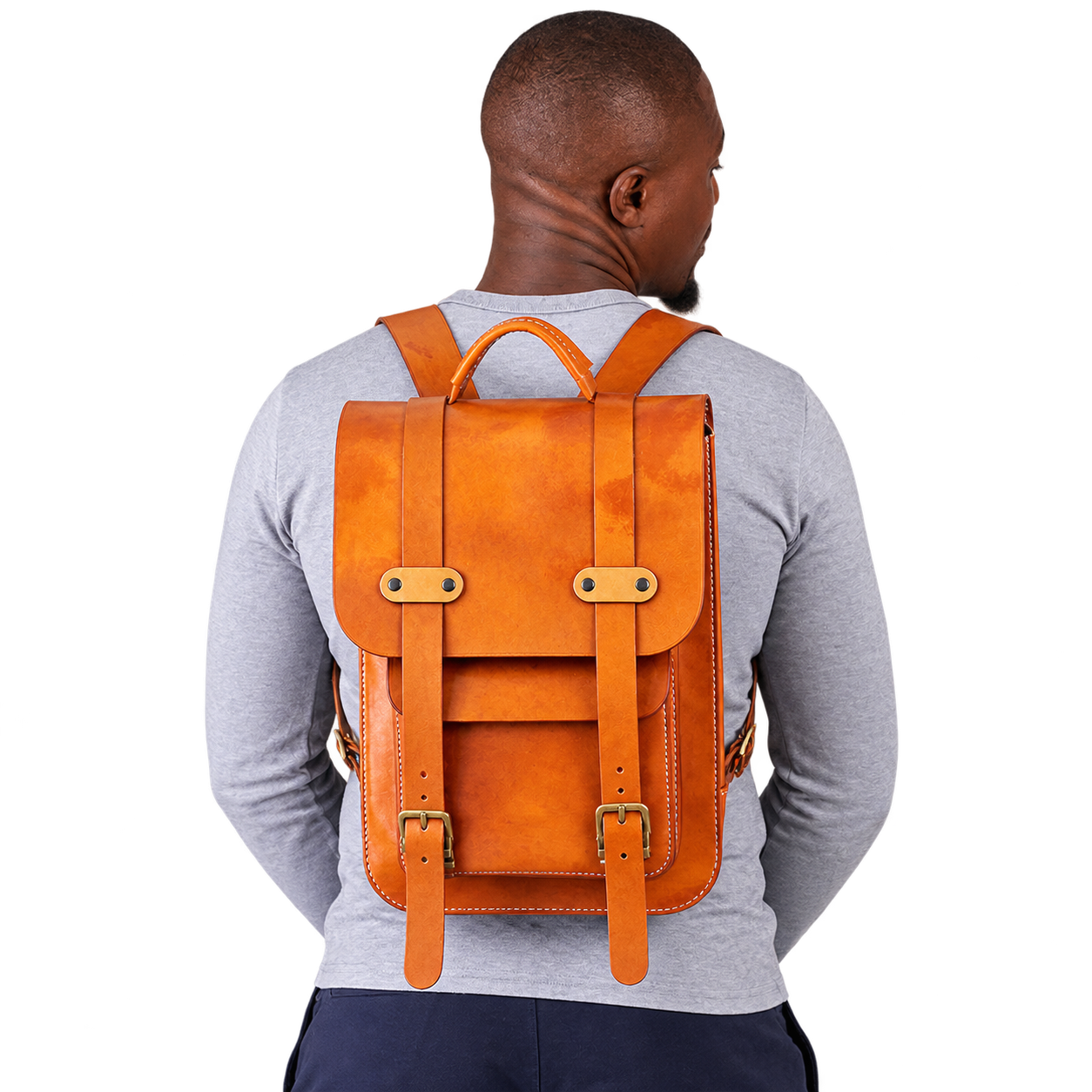 Handmade Leather Backpack-Brown-tan