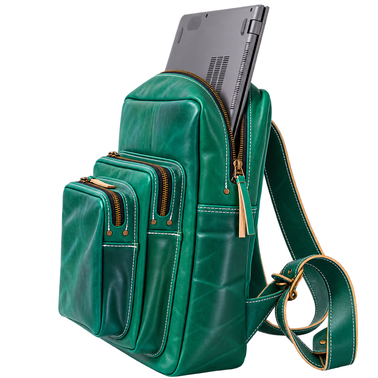 Green Leather Backpack thumbnail 4