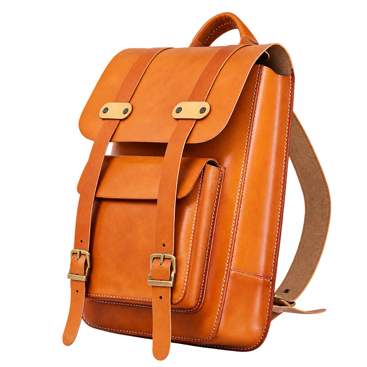 Handmade Leather Backpack-Brown-tan thumbnail 3